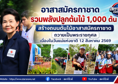 อาสาสมัครกาชาดรวมพลังปลูกต้นไม้ 1,000 ต้น สร้าง “ถนนต้นไม้อาสาสมัครกาชาด” ถวายเป็นพระราชกุศล เนื่องในวันแม่แห่งชาติ 12 สิงหาคม 2569 (สตาร์นิวส์)